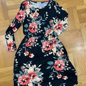 Long sleeve floral midi dress with pocket